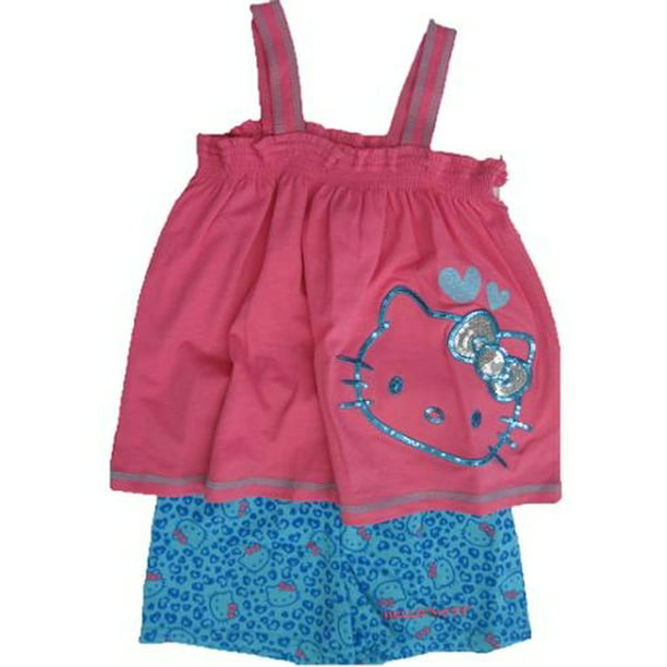 Hello Kitty Little Girls Fuchsia Ruffle Applique Dot 2 Pc Shorts Set 4-6X 